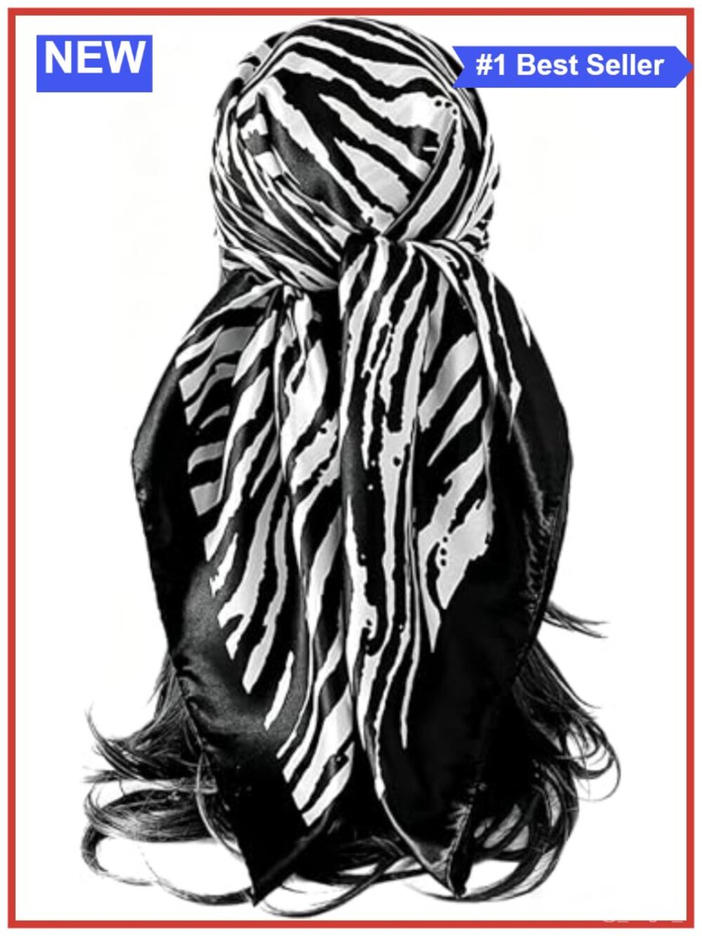 UTOWO Silky Satin Large Square Scarf Zebra Print Hair Wrap 90cm